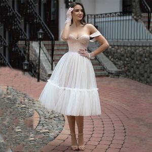 A-Line Short Wedding Dress Sweetheart Off-Shoulder Wedding Dresses 2023 Bride Tulle Backless Lace-Up Knee-Length Stylish Customised