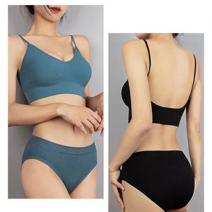 Sexy Set French Bra Women s Deep V Backless Wire Free Underwear Comfortable Swimsuit Lingerie Vest Briefs Sports Bikini 231211