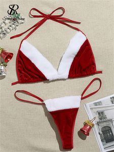 Sexy Set SINGREINY Christmas Cosplay Costume Lingerie Two Pieces Sets Halter Mini Bra Rabbit Tail Thongs Erotic Porno Underwear Suit 231211