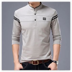 Polos masculinos Outono Mandarim Collar Manga Longa Camisetas Tendência Slim Algodão Estilo Coreano Camisa Polo Rotulagem Masculino Tops para Primavera 4XL 231211