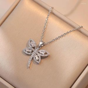 Pendanthalsband djur Big Dragonfly ClaVicle för kvinnor Rostfritt stålkedjor Full White Zircon Engagement Party Jewelry Gift