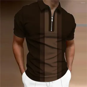 Polo da uomo Polo con zip da uomo Top Fantasie a righe Stampe 3D Moda Abbigliamento traspirante Camicetta estiva a maniche corte Pull