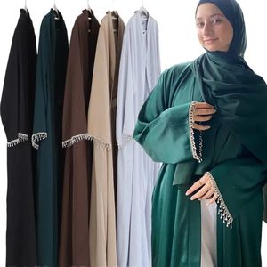 Ethnische Kleidung Neueste marokkanische Luxus-Partykleider Eid Muslim Frauen Robe Abaya Dubai Fransen Manschette Strickjacke Islamische Kaftan Femme 231208