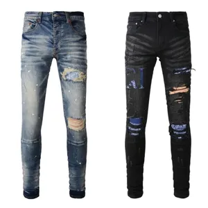 Designer Jeans Men's Lettered Logo White Black Rock Revival Trousers Casual Jeans Ripped Light Blue Dark Gray Italian Brand Men's Trousers