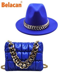 Fedora Hats Women Luksusowe akcesoria Złota łańcuch Zestaw Ladies Skórzana torba Kościół elegancki dziki jazz top hat Party 2207258414462