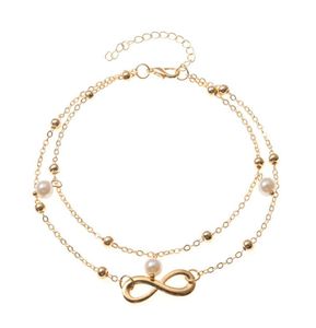 S1559 Gioielli di moda Doppio strato Otto perle Cavigliera Catena Perline in lega Bracciale alla caviglia Cavigliere da spiaggia Catene per piedi6235025