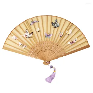 Dekorativa figurer Fällbara broderier Fan Ancient Women Hanfu Abanico Para Boda Portable Silk Fans Ventilatore Bamboo Craft