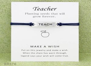 10pcslot Silver Tom Teach Ensino de charme pulseiras de pulseiras para mulheres Professores de amizade ajustáveis ​​Jóias de declaração de amizade com card3099207