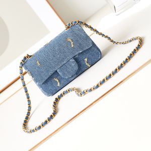 Luxusabendtasche für Frauen Designer-Klappe Bag Spiegelqualität Denim-Pailletten und Ruthenium-finisch-Metal-Fashion-Crossbody-Tasche mit vollem Paket