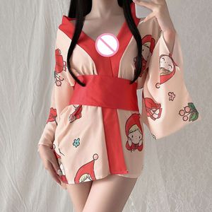 Kimono giapponese Prospettiva femminile V profonda Seducente Stampa animalier Gioco di ruolo Divertente Papillon Lingerie sexy sexy