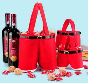 10pcc 2 Rozmiar Wesołych Świąt Prezent Treat Candy Wine Butelka Uchwyt butelki Santa Claus Suspint Spodnie Dekor Decor Work Bags6673365