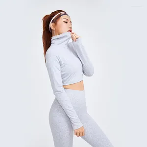 Yoga Kıyafetleri 2023 Giysiler Spor giyim takım elbise Uzun kollu egzersiz yüksek yaka koşu iki parçalı stand pamuk seti