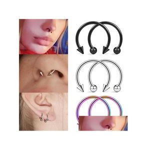 Näsringar studs europeiska och amerikanska trendiga koniska naglar hästsko runda septum näsringar studs kirurgi stål bröstvårta hoop nasal dhcig