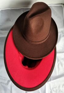2020 Trend Kawa i czerwona patchwork Women Men Wide Brim Feel Hats Lady Panama Vintage unisex fedora hat Jazz Cap L xl8377531