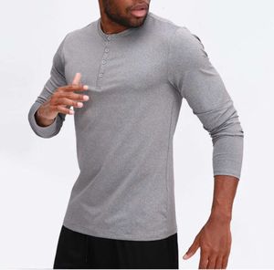 Lu Men Yoga Outfit Sports Långärmad T-shirt Mens Sport Style Collar Button Shirt Training Fitness Clothes Elastic Quick Dry Wear Absorbent och andningsbara 677