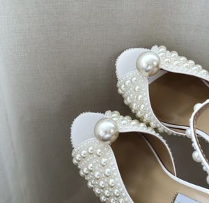 Elegant Bridal Wedding Dress Shoes Sacora Lady Sandals White Pearls Leather Luxury Brands High Heels Women Walking Party Heels555