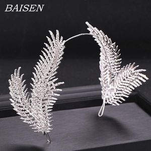 Rhinestone Feather Tiara Hårband Brudhuvudsmycken Bröllop Bride Tiaras Crown Wedding Hair Accessorie Headpieces Y200807304S