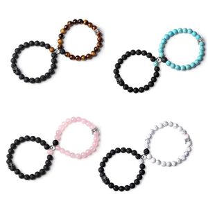 Pulseras de corona de cadena de eslabones, pulsera de cuentas de piedra natural a juego para parejas, regalo 254p