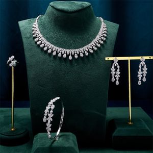 Bröllopsmycken set Tirim Necklace for Women Heart Water Drop Cubic Zirconia Jewellery Set Dubai Saudi Party Engagement Accessory 231208