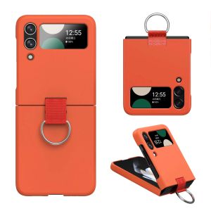 Capa de telefone com suporte de fivela de anel de cor sólida para Samsung Galaxy Z Flip 3 ZFlip 4 5 5G Flip4 Skin Feel Non-Slip Slim Matte Capa à prova de choque