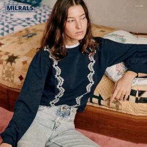 Kadın Hoodies Milrals Sıradan Pamuk Örgü İşlemeli Sweatshirt 2023 Sonbahar Dantel Uzun Kollu Külte Fashion Vintage Sweater