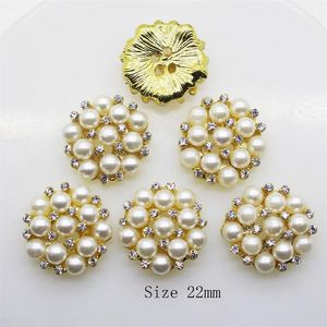 50pcs 22mm Round Rhinestones Pearl Button Wedding Decoration Diy Buckles Accessory Silver Golden287Y