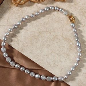 Choker elegant naturligt sötvatten pärlhalsband kvinnor bröllop krage lyxig oregelbunden grå barock vintage enkla smycken