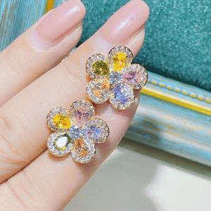 Kolczyki stadnorskie 19 mm modny luksusowy kolorowy kwiat dla kobiet ślub Cuubic Cyrronia Crystal African Dubai Bridal Earring E9919