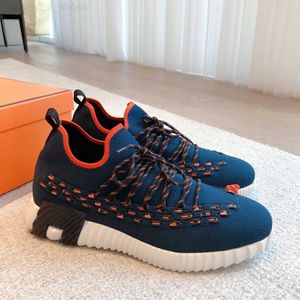 Populära 23S/s män flex sneakers skor stickade läder flätad teknisk duk snörning sports andas gummi ensamstående utomhustränare eu38-46