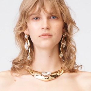 Комплект ожерелья и серег ZAA, металлические толстые цепочки в стиле панк для женщин, винтажные массивные блестящие хрустальные подарки