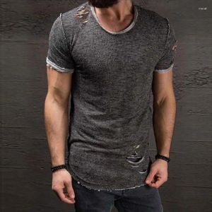 T-shirt da uomo Camicia estiva a maniche corte Moda uomo Hip Hop Gotico Design con foro O-Collo Tinta unita Magliette casual T-shirt da uomo