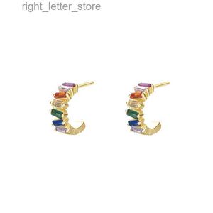 Stud 1.6G One Piece Feminin Cool Style Simple Ear Buckle 925 Sterling Silver Jewelry Rainbow Zircon 18K Gold Pendant örhängen YQ231211