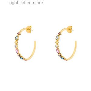 Stud Aide 925 Sterling Silver Colorful Crystal Circle Hoop Earrings Rainbow Zircon C Shape Piercing Earring Women Luxury SMYECTY Gift YQ231211