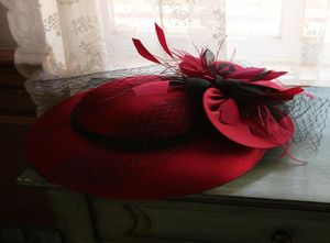 Burgunderroter weißer Schleier-Hochzeitshut, feenhafter Blumen-Mesh-Fascinator, Fedora-Hut, eleganter Damen-Cocktail-Braut-Kopfschmuck 20205953297