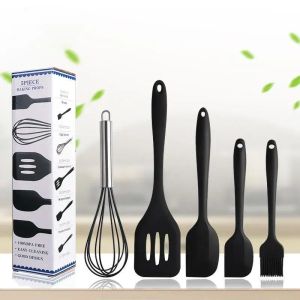 5pcs/lot Silicone Cooking Tool Sets Includes Small Brush Scraper Large Scraper Egg Beater Spatula for Baking and Mixing 12 LL