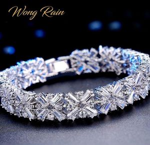 Wong Rain Romantic Cute 100 925 Sterling Silver stworzyło moissanite kamień Birthstone Mankiet Bransoletki biżuteria w całości CX7871718