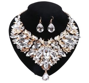 Fashion Jewelry Champagne Cubic Zirconia White Crystal Jewelry Sets For Women Water Drop PendantNecklaceEarrings1136339