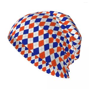 Berets Orange And Blue Traditional Argyle All Over Print Knit Hat Western Hats Cute Christmas Women's Men's