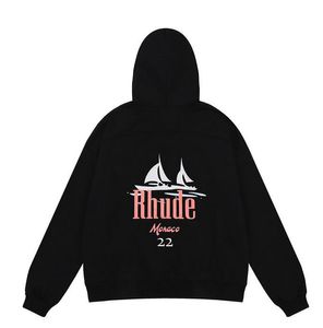 Designer Mens Moletons Rhude Os Estados Unidos High Street Impresso Homens Mulheres Preto Wweatshirts Moda Manga Longa Hoody Chaopai Retro Hoodie