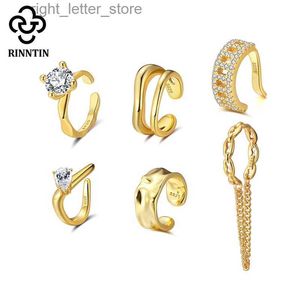 Stud Rinntin 1Pcs 925 Sterling Silver Ear Cuffs Fashion Non-Piercing Ear Clip Circle Earrings with Zircon for Women Jewelry CL01 YQ231211