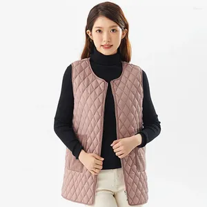 Kamizelki damskie Diamond Plaid Women Slim Warm Cotton Vest Mashant Elegancka splicowana prostota swoboda kurtka zima żeńska gęsta warstwa bez rękawów