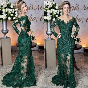 Szmaragd zielona syrena sukienki wieczorne vestidos iluzja suknie balowe stosowane długie arabskie szaty de soiree sukienki