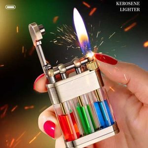 Creative Three-color Transparent Oil Tank Kerosene Lighter Metal Old-fashioned Outdoor Windproof Grinding Wheel