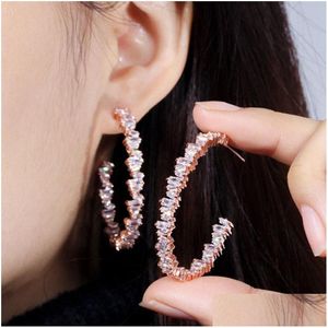 Hoop Huggie Luxury 925 Sier Post Hoop AAA Cubic Zirconia Designer Earrings Copper Jewelry Rose Gold White CZ Earring Valentines Day DHQJB