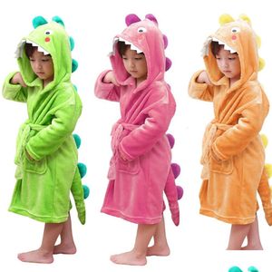 Toalhas Robes Lolanta Crianças Plush Com Capuz Roupão Dinossauro Flanela Fleece Robe para Meninos Meninas Pijamas Vestido Presente 231208 Drop D Dhiqc