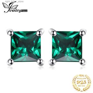 Stud JewelryPalace Square Simulated Nano Green Emerald 925 Sterling Silver Stud Earrings for Women Fashion Gemstone Princess Earrings YQ231211