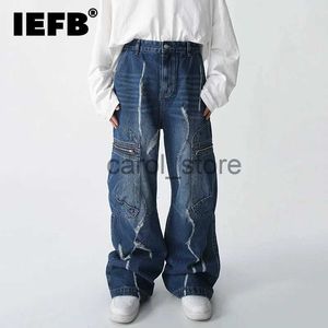 Herrenhosen IEFB Zerrissene Jeans Männliche High Street Herren Cargo Denim Hosen Große Tasche Lässige Gerade Hosen Vintage 2023 Frühjahr Neue 9A7765 J231208