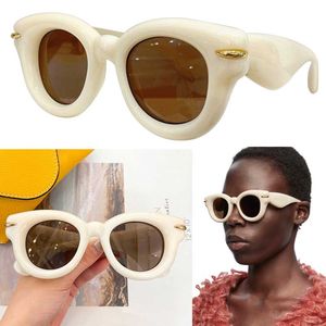 24SS uppblåsta runda solglasögon i Nylon Oval Womens Designer Solglasögon med acetatfiber Salt Frame UV400 Lady Fashion Holiday Theme Ball Glasses LW40118