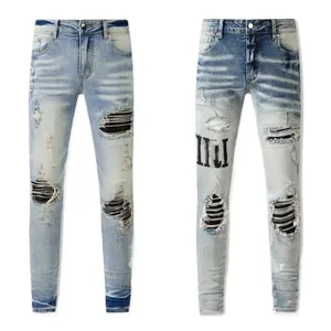 purple jeans designer Designer Jeans Men's Letter Brand Logo White Black Rock n Roll Revival Trousers Distressed French Fashion Pierre Straight