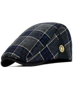 High Quality Retro Adult Berets Men Wool Plaid Cabbie Flatcap Hats for Women039s Newsboy Caps ship5798081